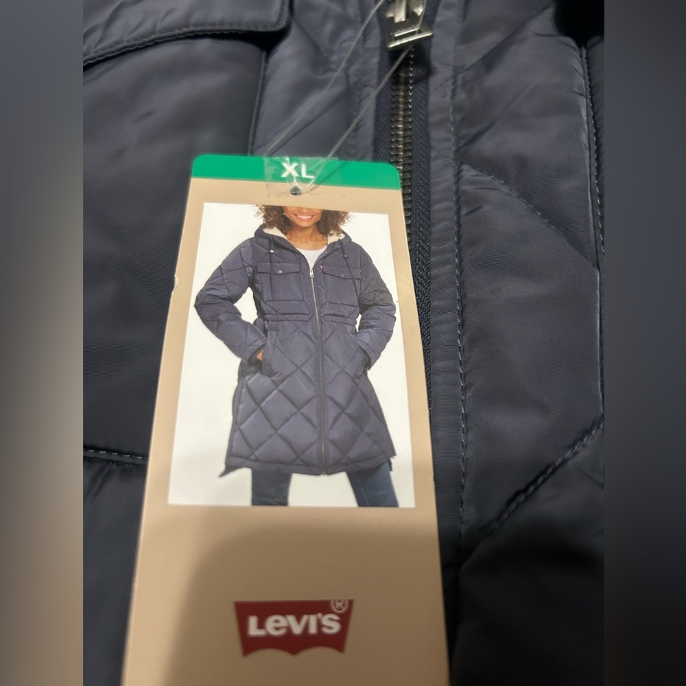 Levi's Women's Soft Sherpa Lined Diamond Quilted Long Parka Jacket XL NWT - Picture 9 of 10
